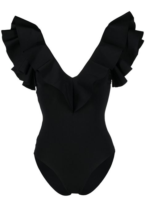 Black ruffle-trim detail swimsuit - MAYGEL CORONEL women MAYGEL CORONEL | BD018BLK